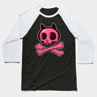 Cute Pink Cartoon Cat Skull & Bones Adorkable Kitten Baseball T-Shirt